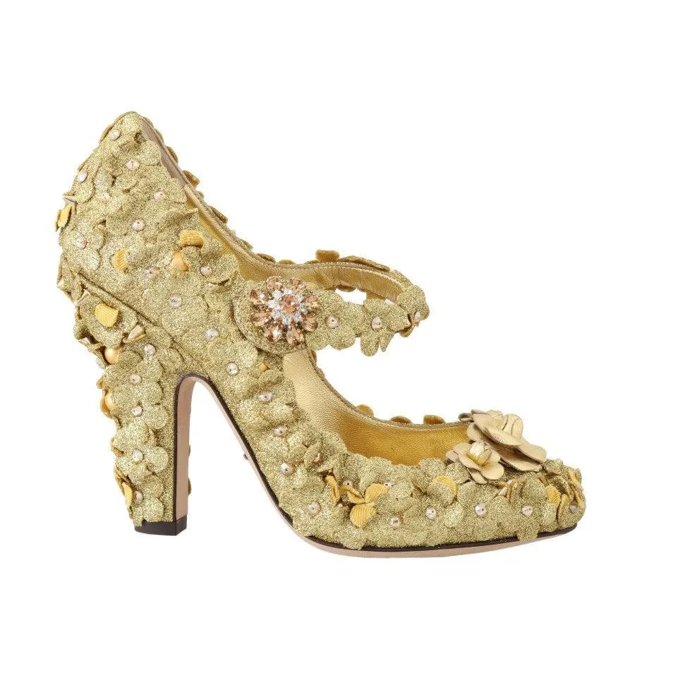 Dolce & Gabbana Gold Floral Crystal Embellished Pumps