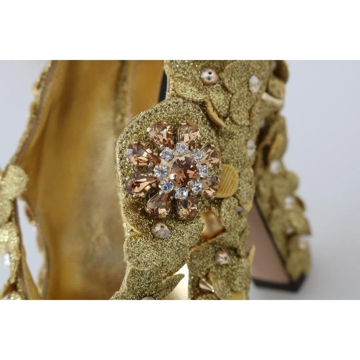 Dolce & Gabbana Gold Floral Crystal Embellished Pumps