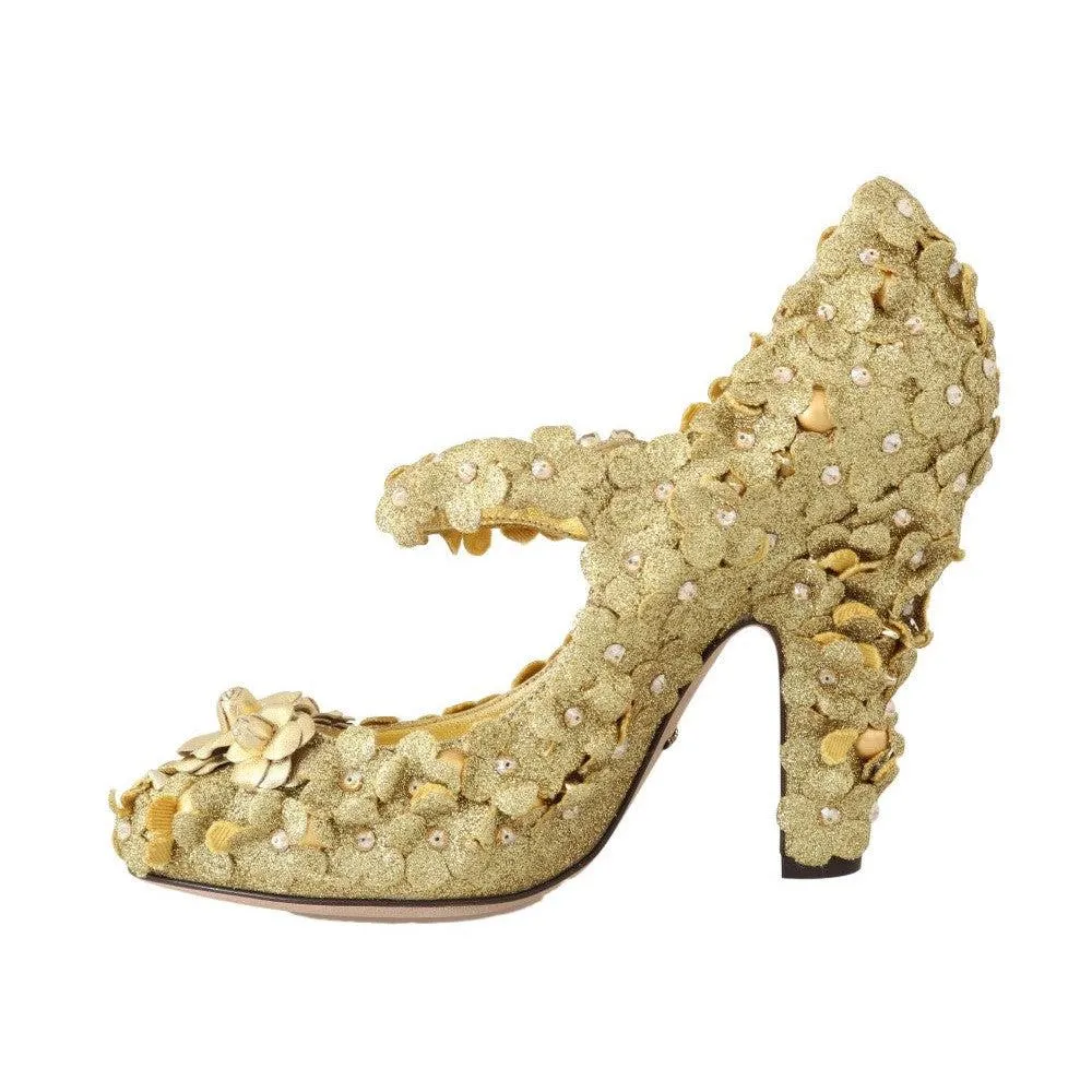 Dolce & Gabbana Gold Floral Crystal Embellished Pumps