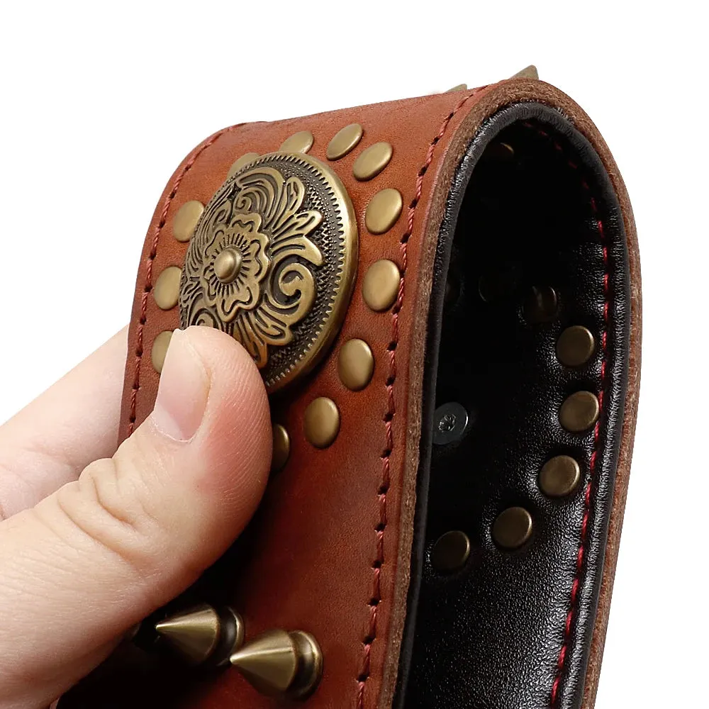 Durable Leather Dog Collar - Spiked & Studded Adjustable Collar for Medium to Large Dogs