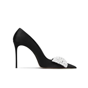 DUSRI Diamante Bow Mid Heel Pumps - 8cm