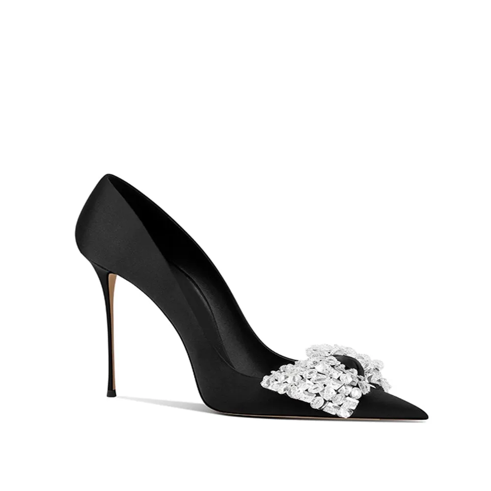 DUSRI Diamante Bow Mid Heel Pumps - 8cm