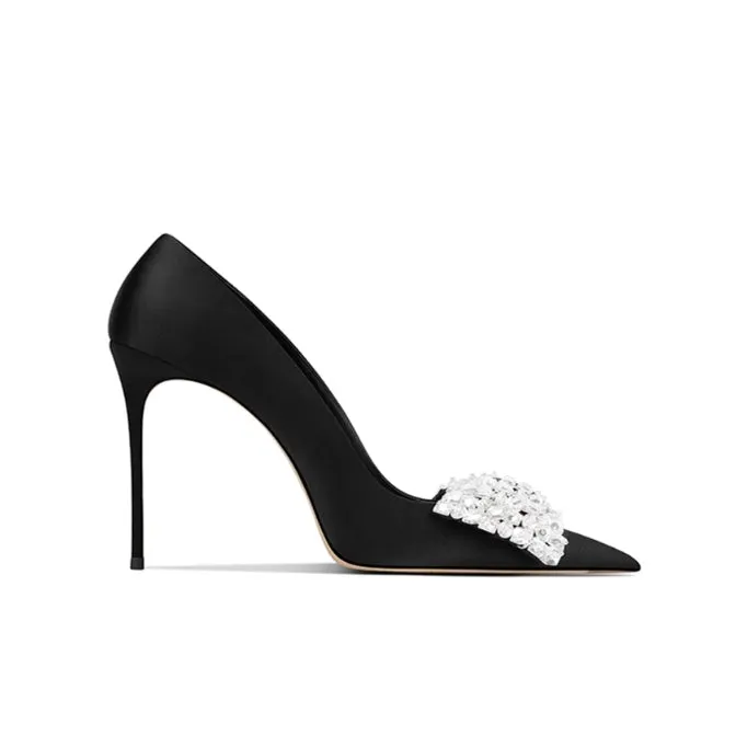 DUSRI Diamante Bow Mid Heel Pumps - 8cm