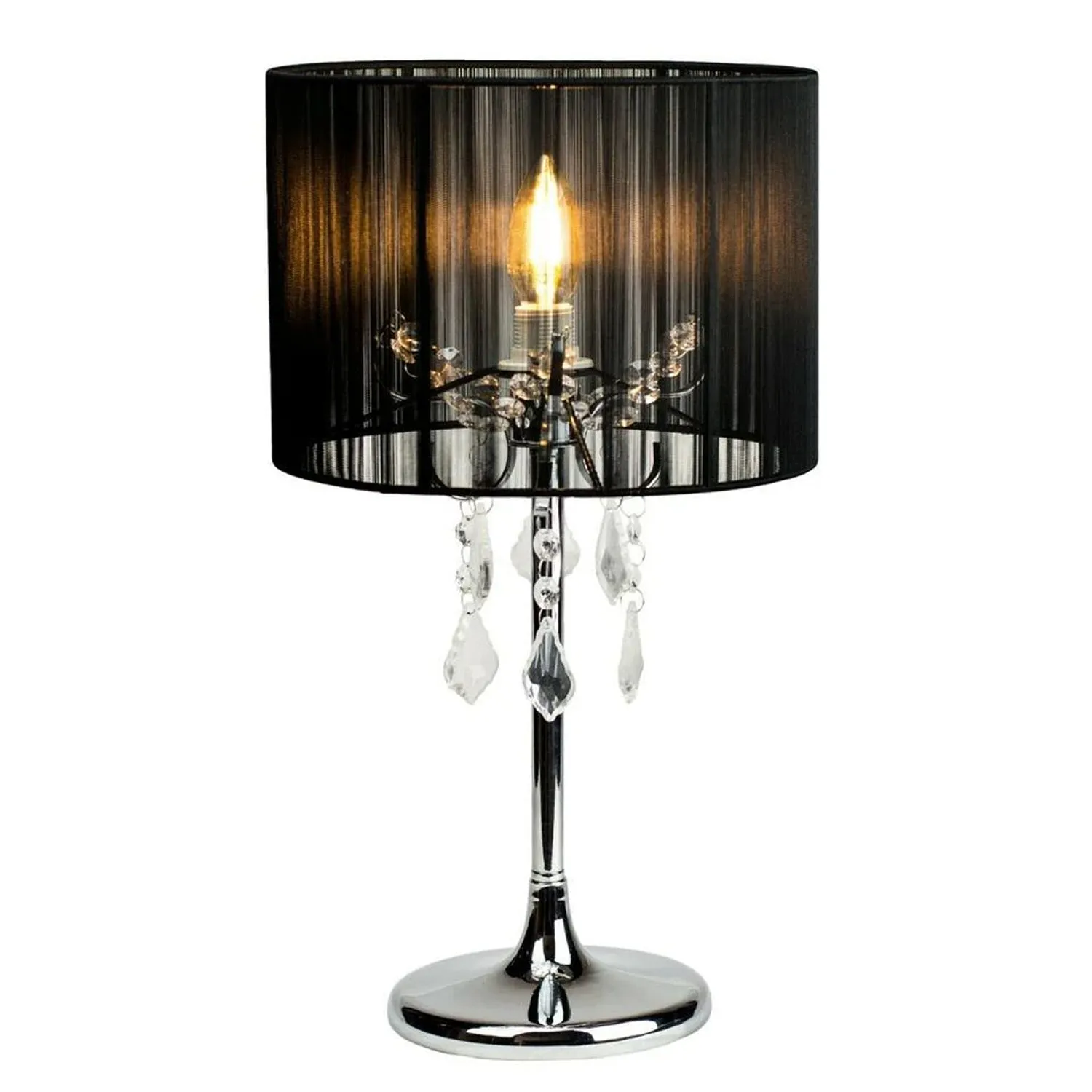 Emma Crystal Table Lamp - Chrome, Black or White String Shade, 450mm High, PL0024