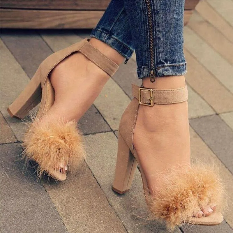 Feather Block Heels