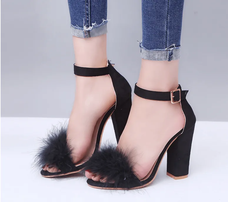 Feather Block Heels