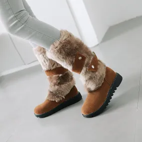 Fur Flat Suede Mid Calf Boots