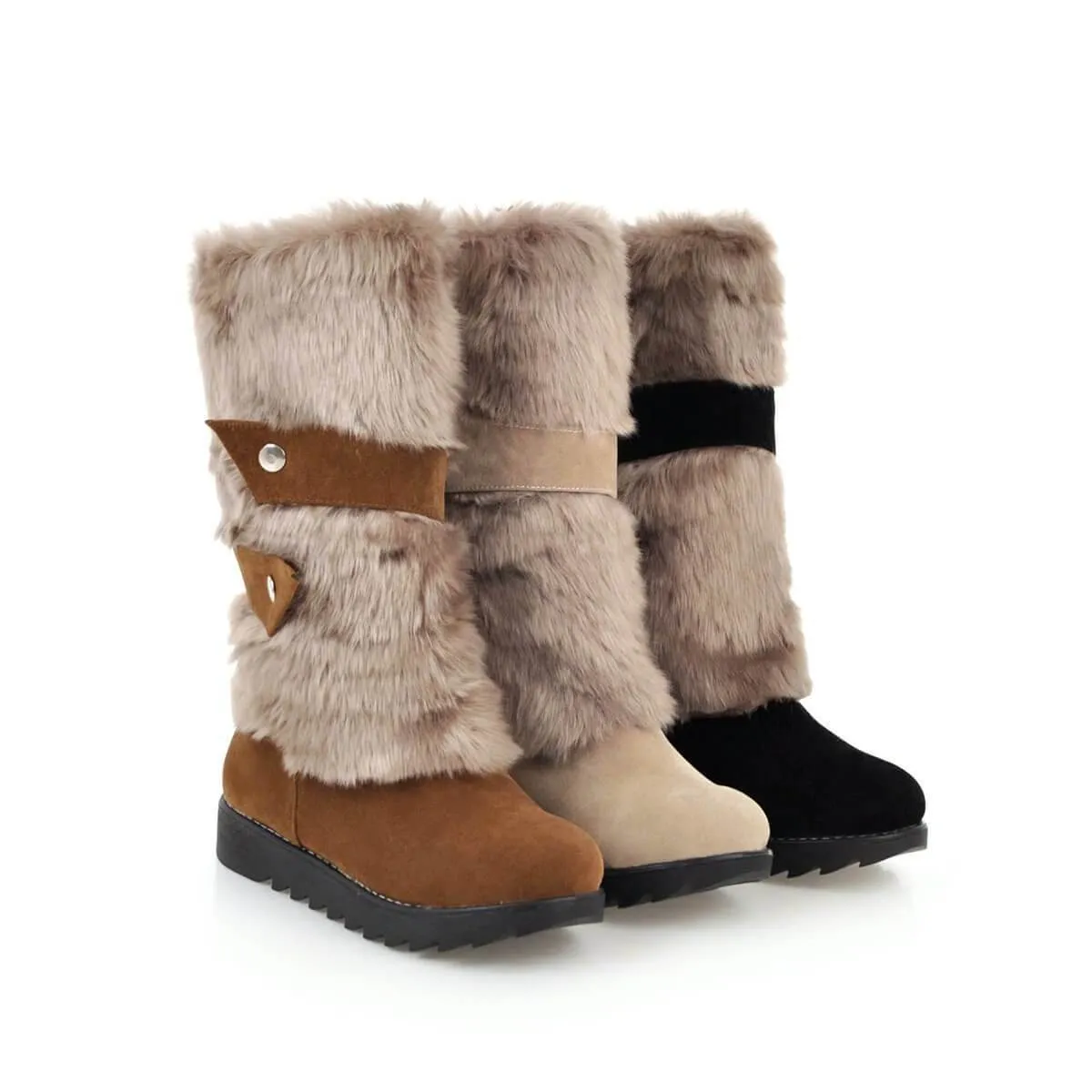 Fur Flat Suede Mid Calf Boots