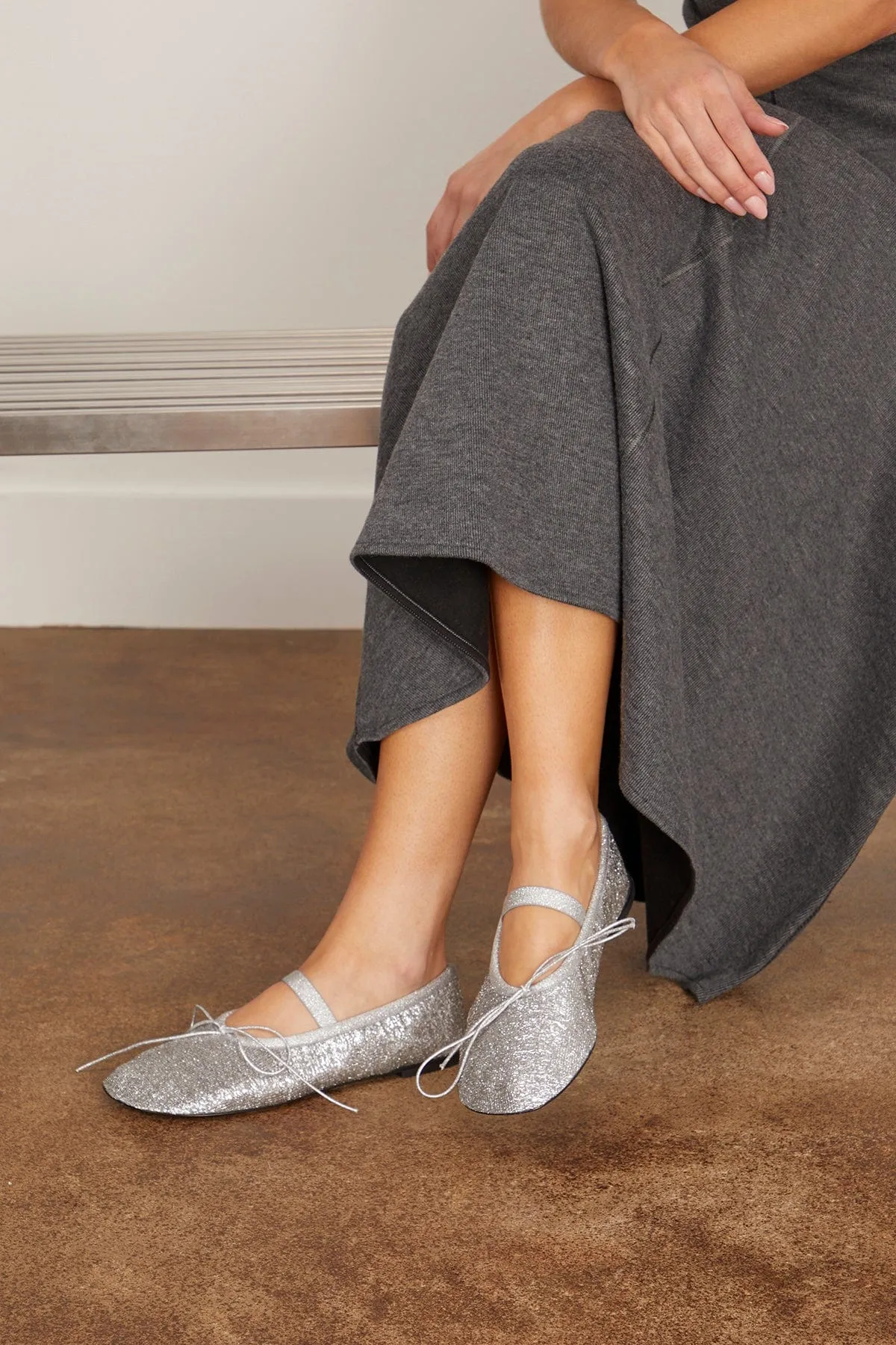 Glove Mary Jane Ballet Flats in Silver