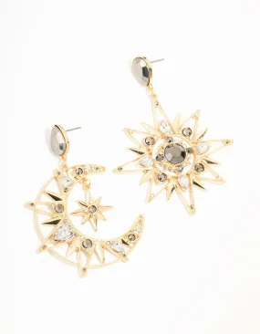 Gold Celestial Diamante Drop Earrings