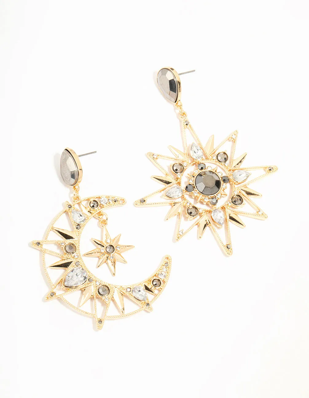 Gold Celestial Diamante Drop Earrings