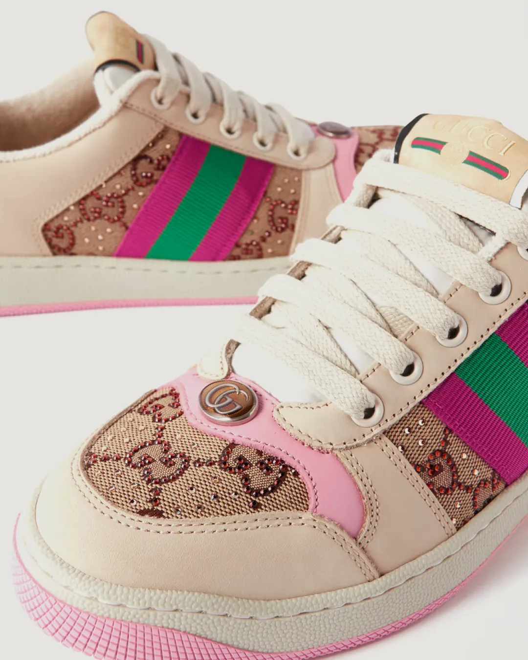 Gucci Women's Screener GG 'Pink' Sneaker with Crystals