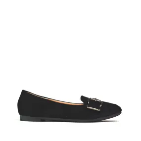 Gunmetal Buckle Pointed Toe Ballerina Black