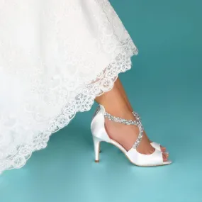 Ivory Satin Wedding Shoe with Crystals, By Perfect Bridal, KATELYN