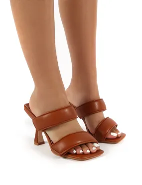 Kora Tan Velcro Double Strap Square Toe Heeled Mules