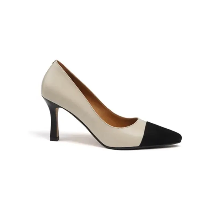 KUNRO Bi-Color Mid Heel Pumps - 8cm