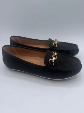Ladies Golden Chain Decor Heart-patterned Slip-on Shoes