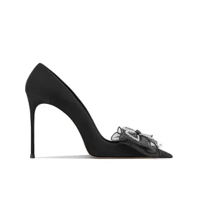 LENOB Diamante Bow Mid Heel Pumps - 8cm