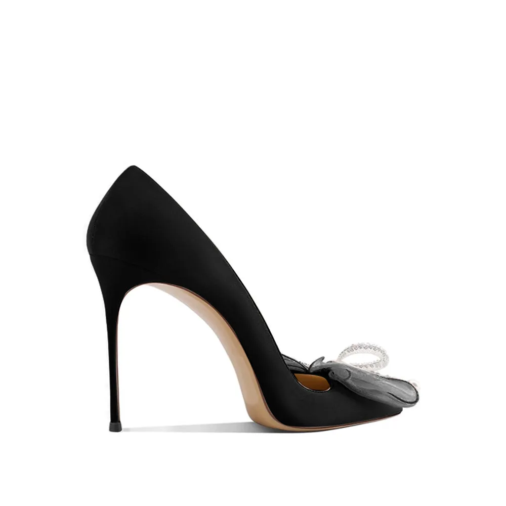 LENOB Diamante Bow Mid Heel Pumps - 8cm