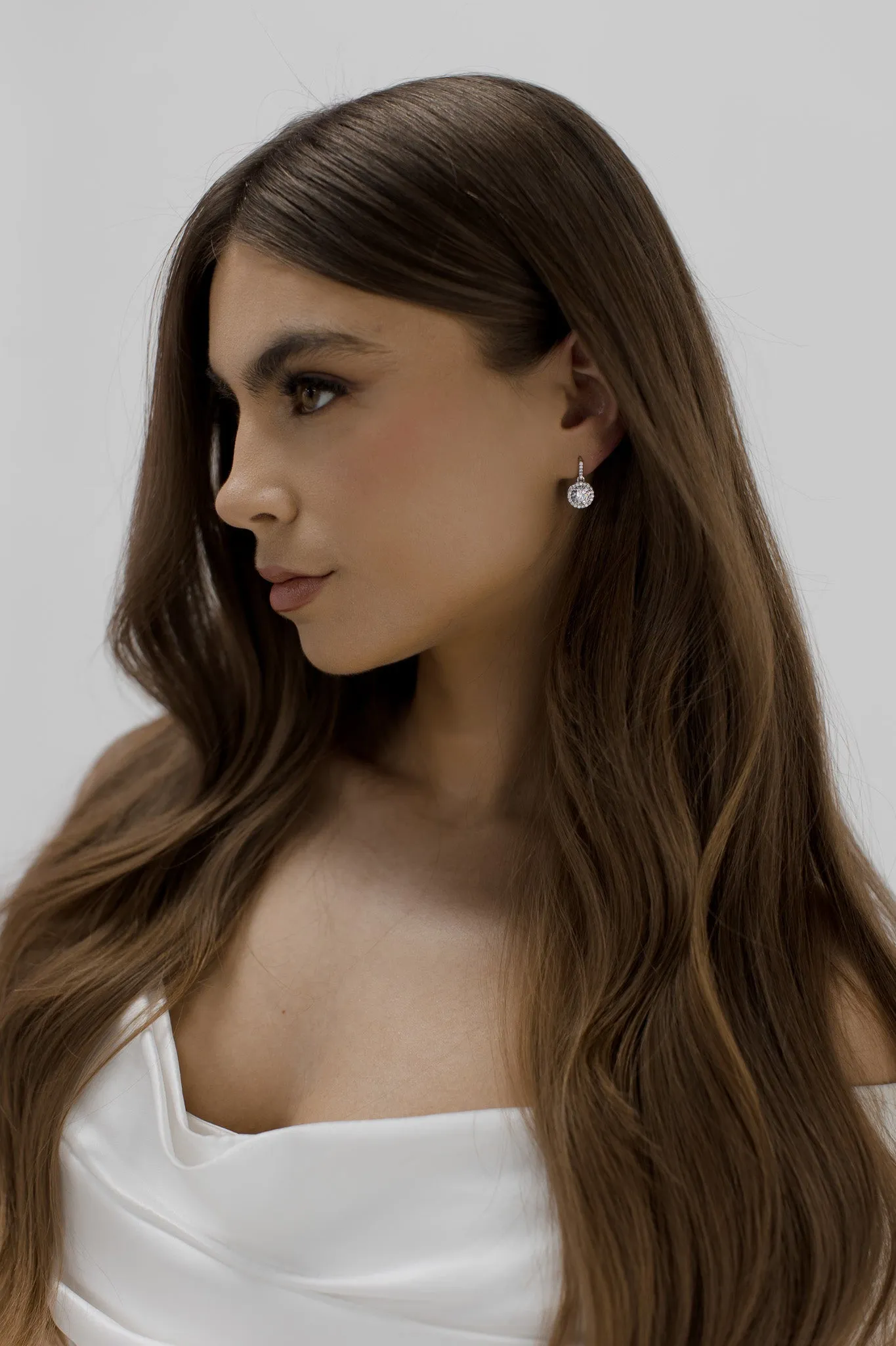 Lucy - Round Crystal Simple Bridal Drop Earrings