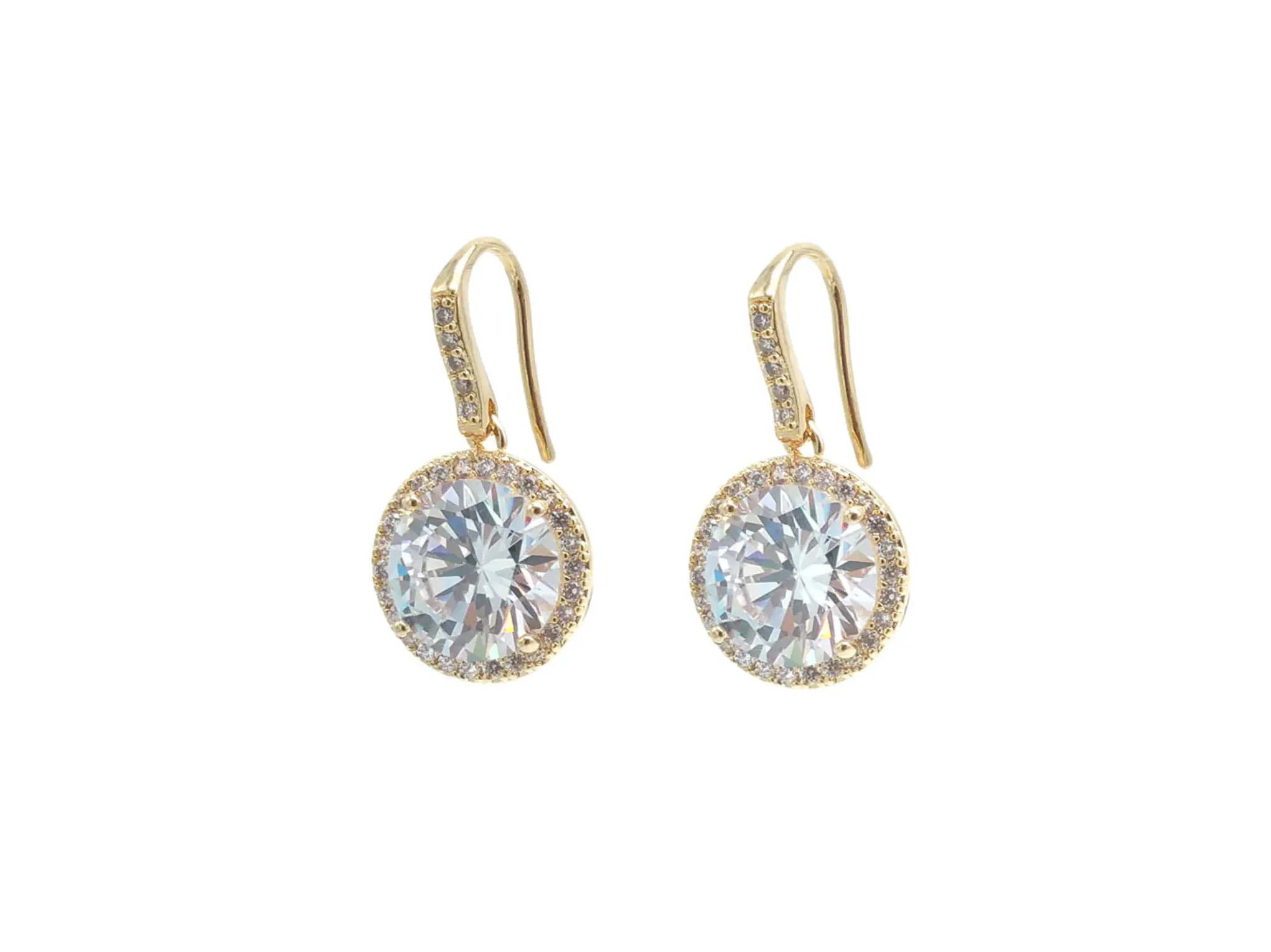 Lucy - Round Crystal Simple Bridal Drop Earrings