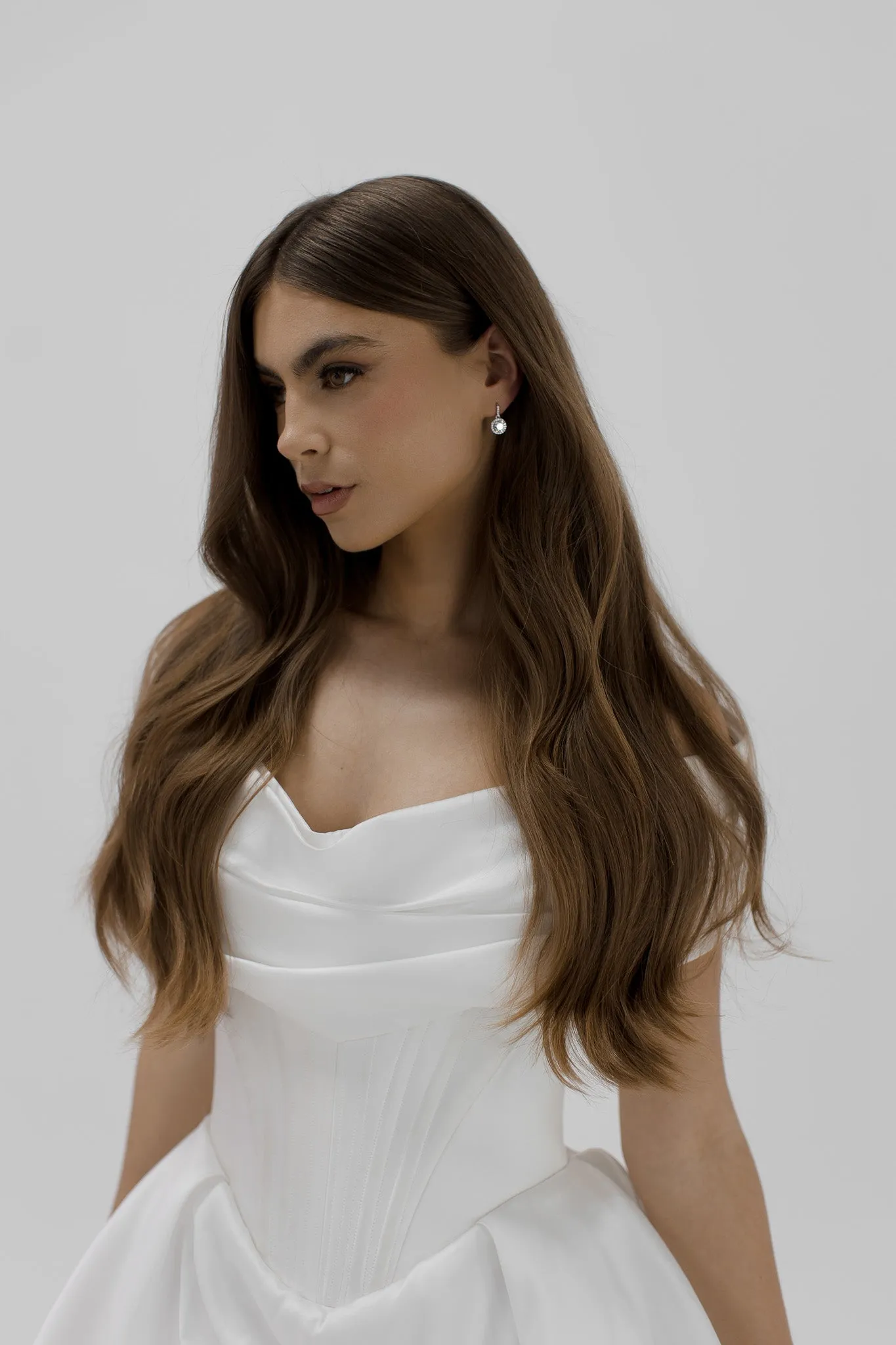 Lucy - Round Crystal Simple Bridal Drop Earrings