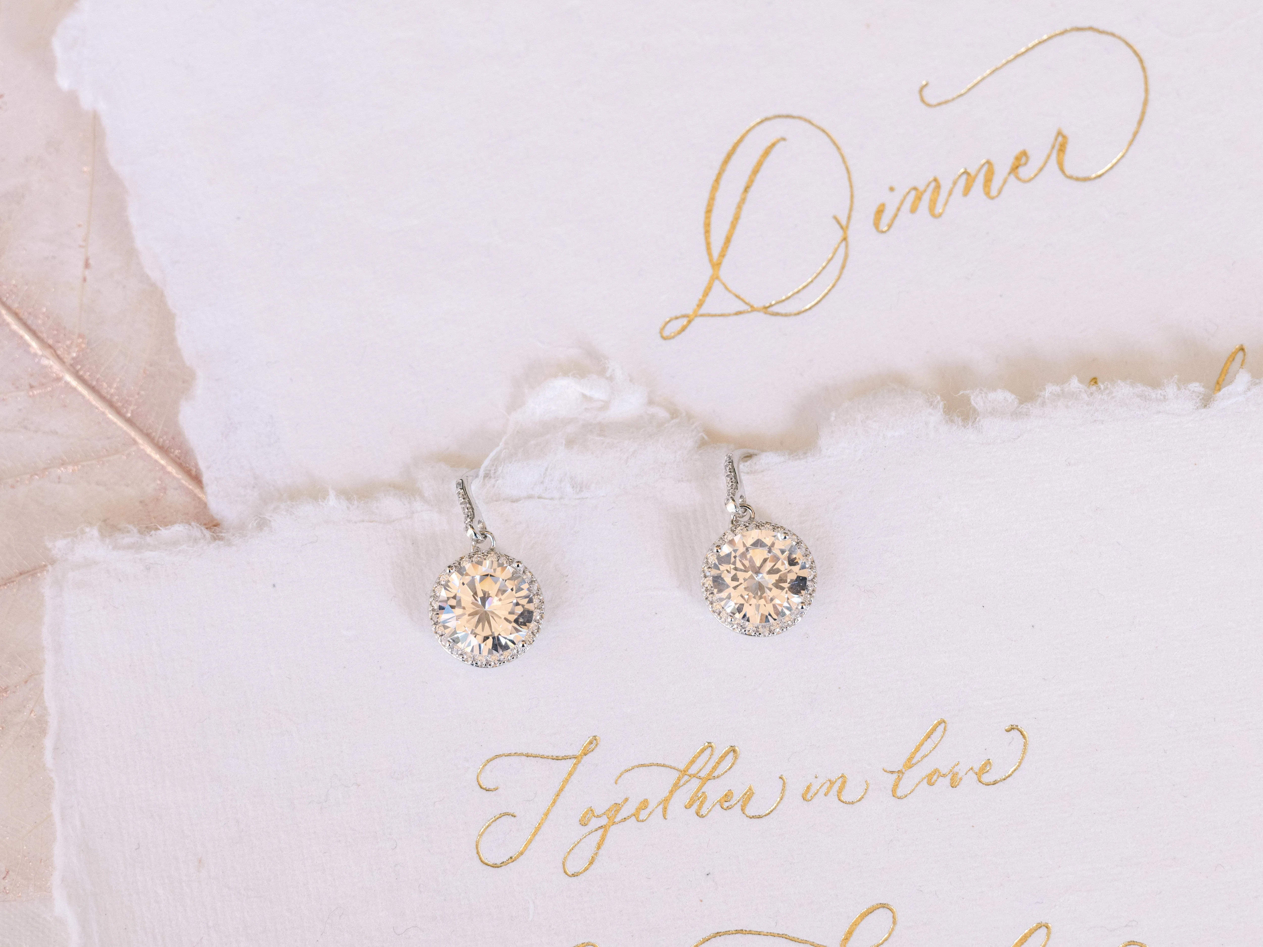 Lucy - Round Crystal Simple Bridal Drop Earrings