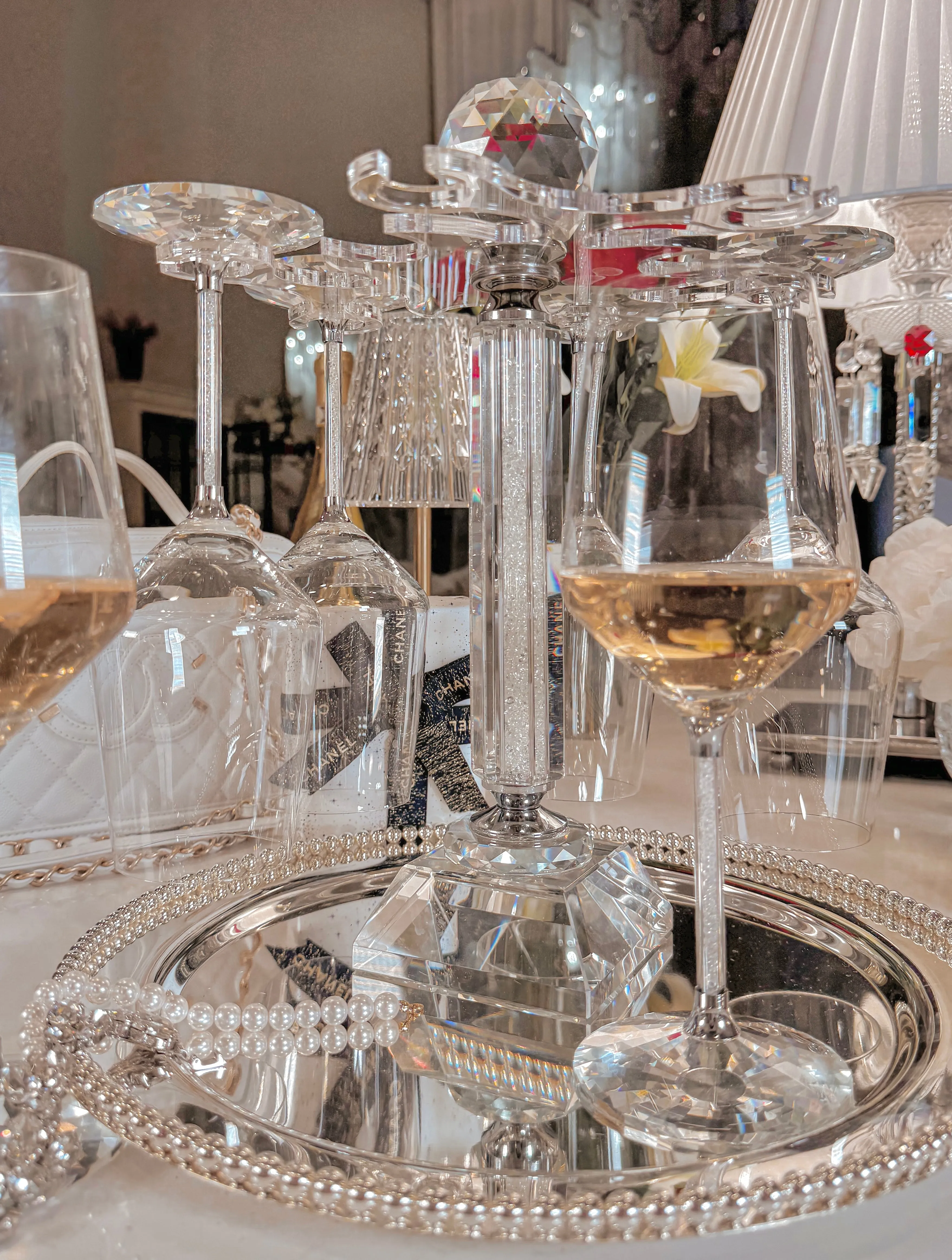 Luxurious Crystal Wine Glass Cups With Carousel Holder