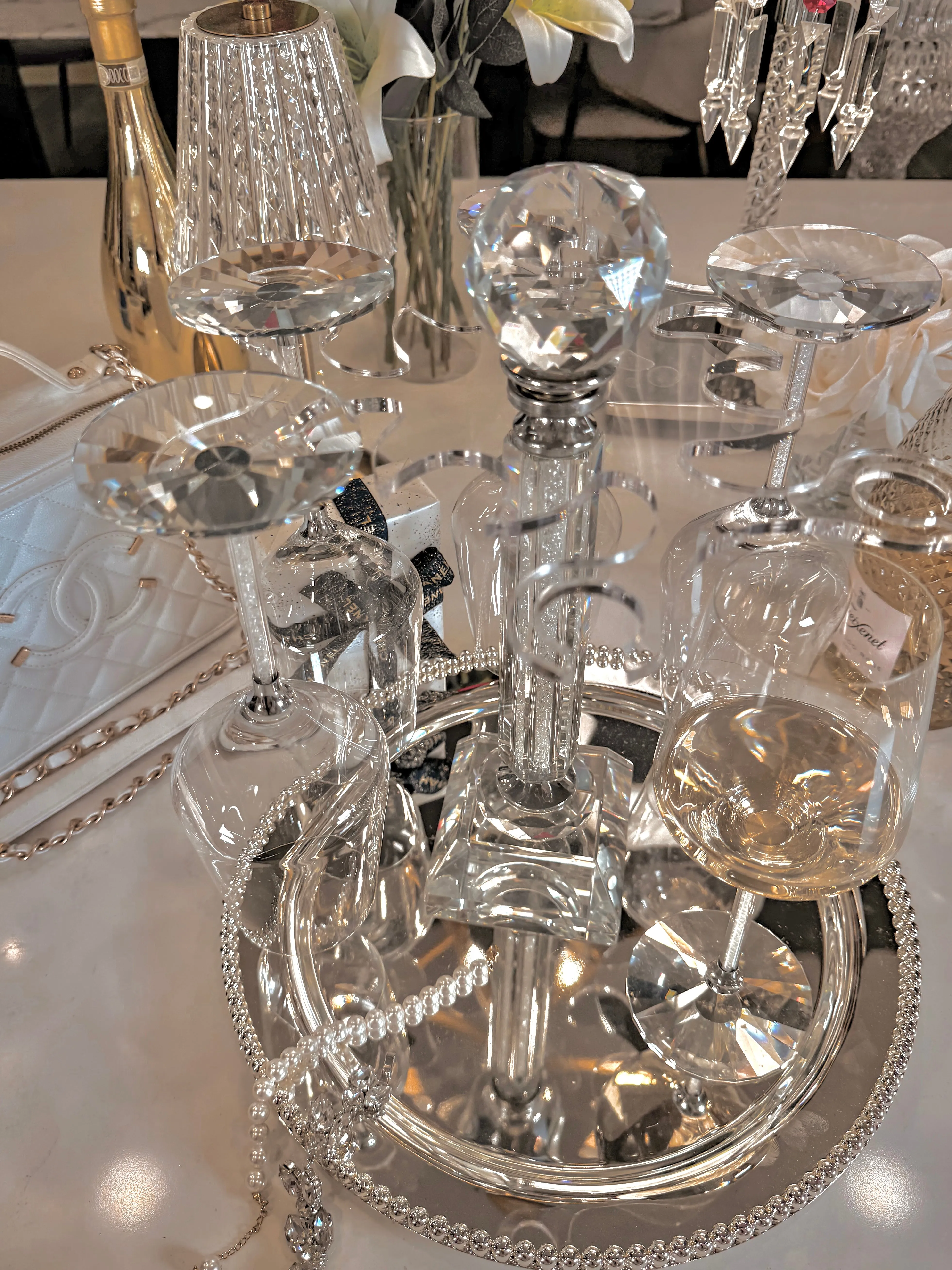 Luxurious Crystal Wine Glass Cups With Carousel Holder