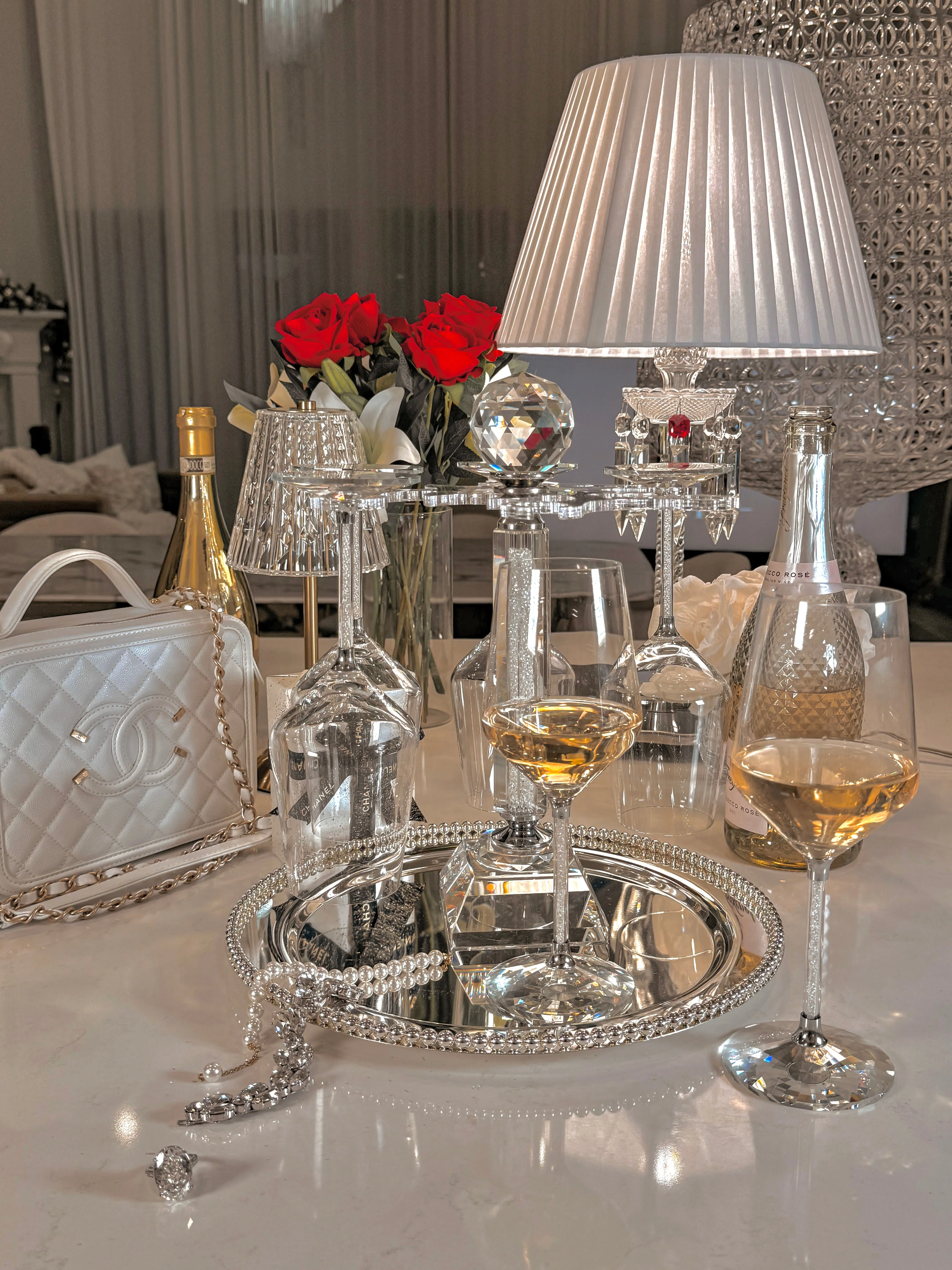 Luxurious Crystal Wine Glass Cups With Carousel Holder