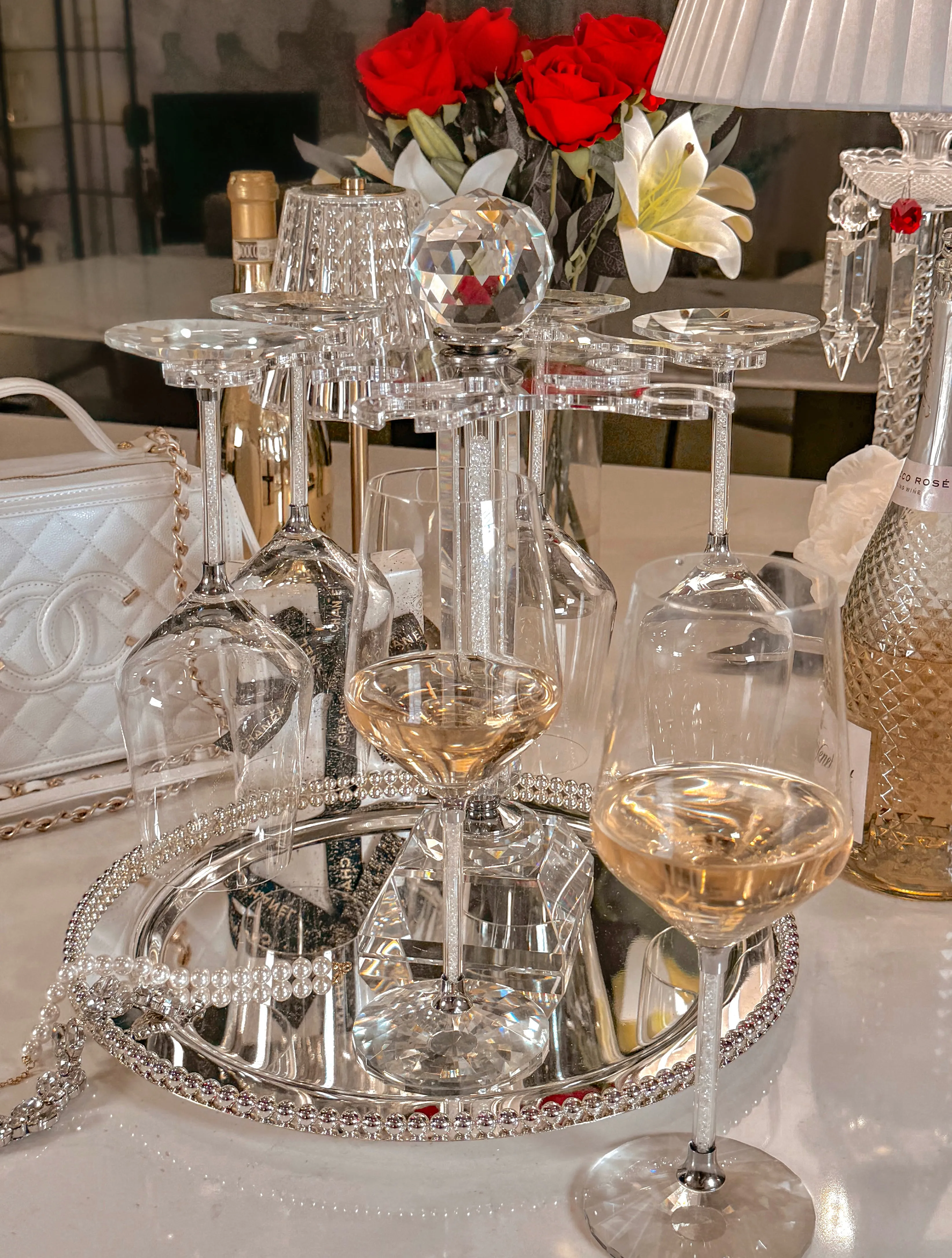 Luxurious Crystal Wine Glass Cups With Carousel Holder