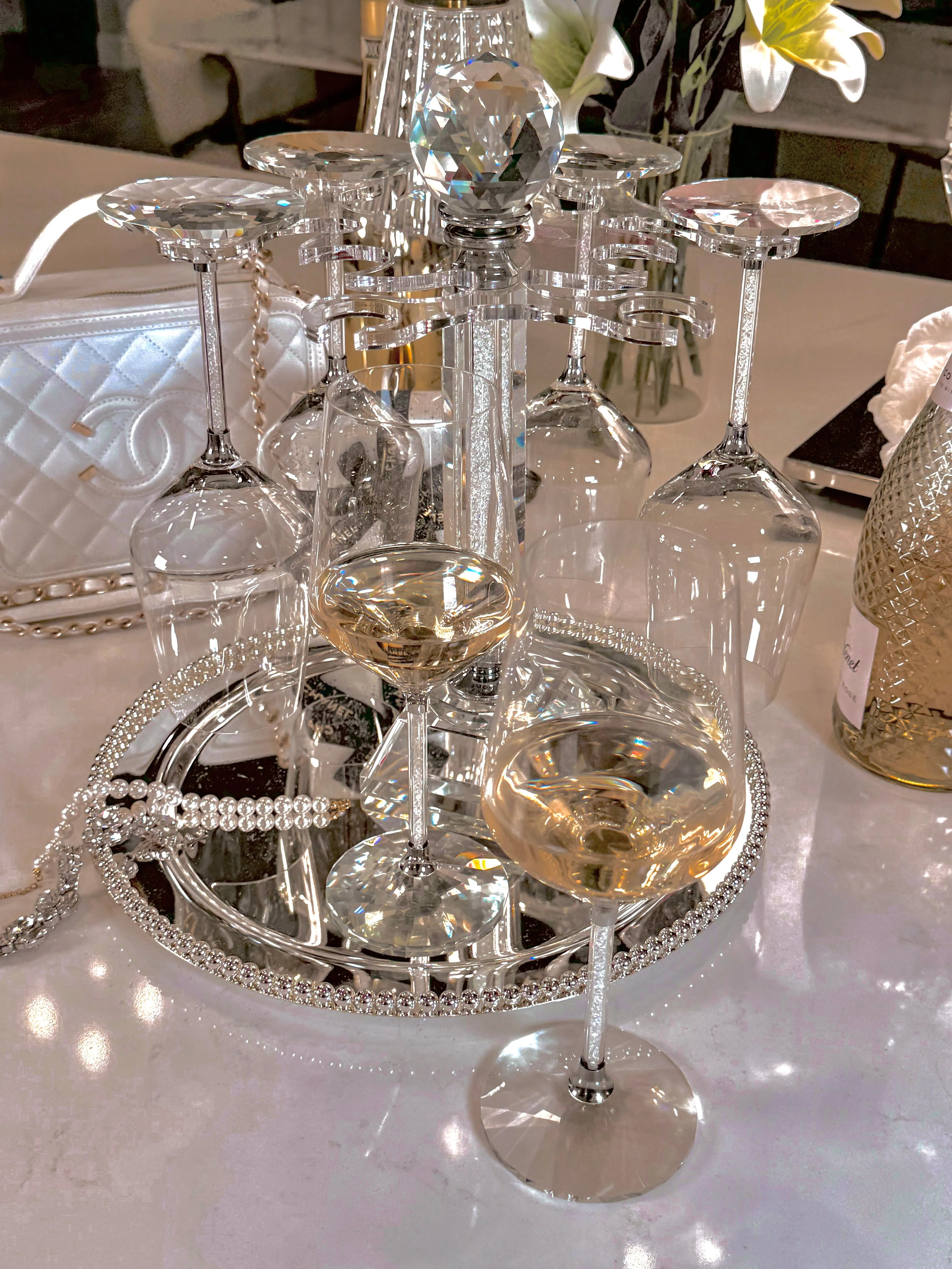 Luxurious Crystal Wine Glass Cups With Carousel Holder