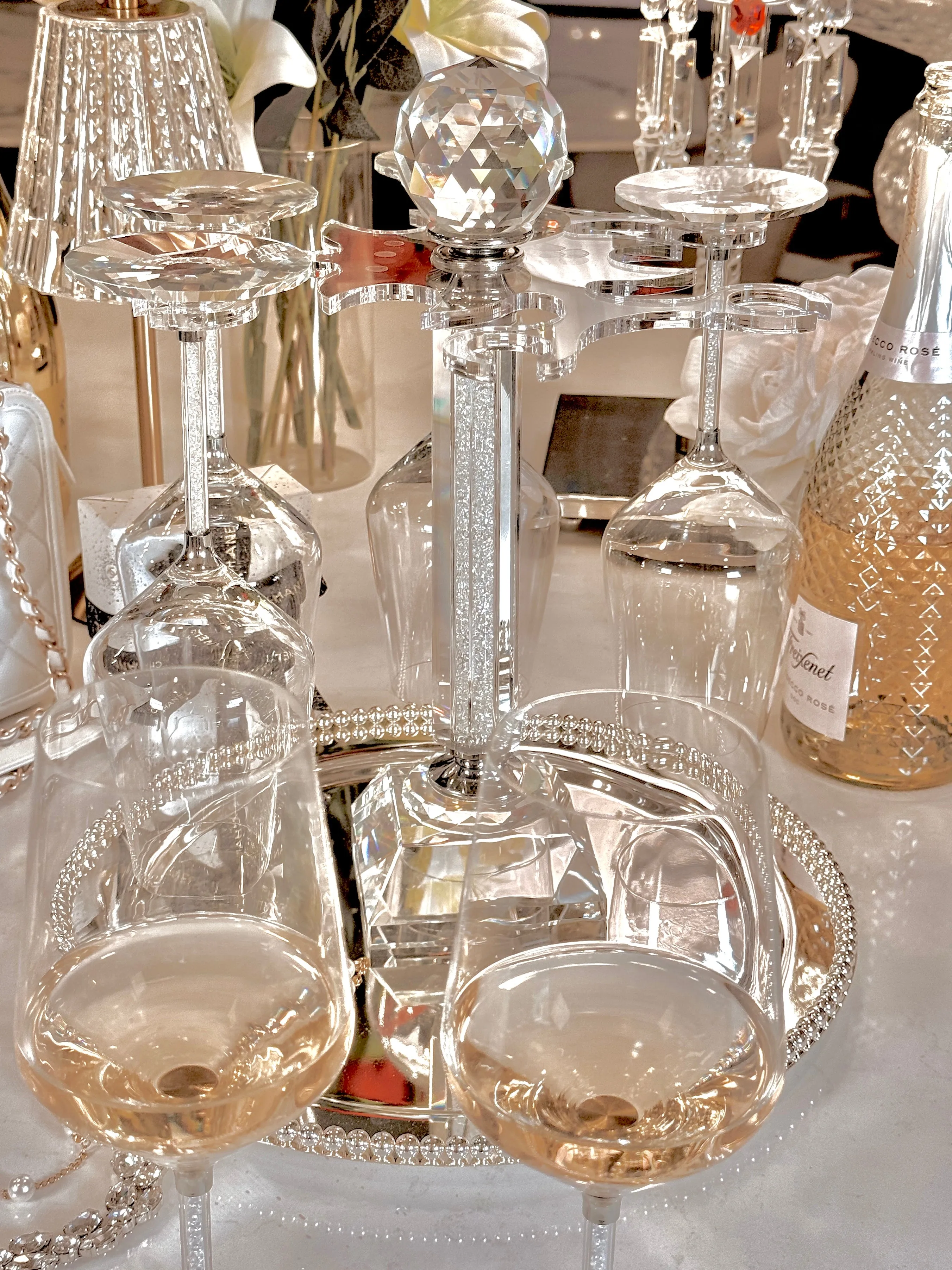 Luxurious Crystal Wine Glass Cups With Carousel Holder