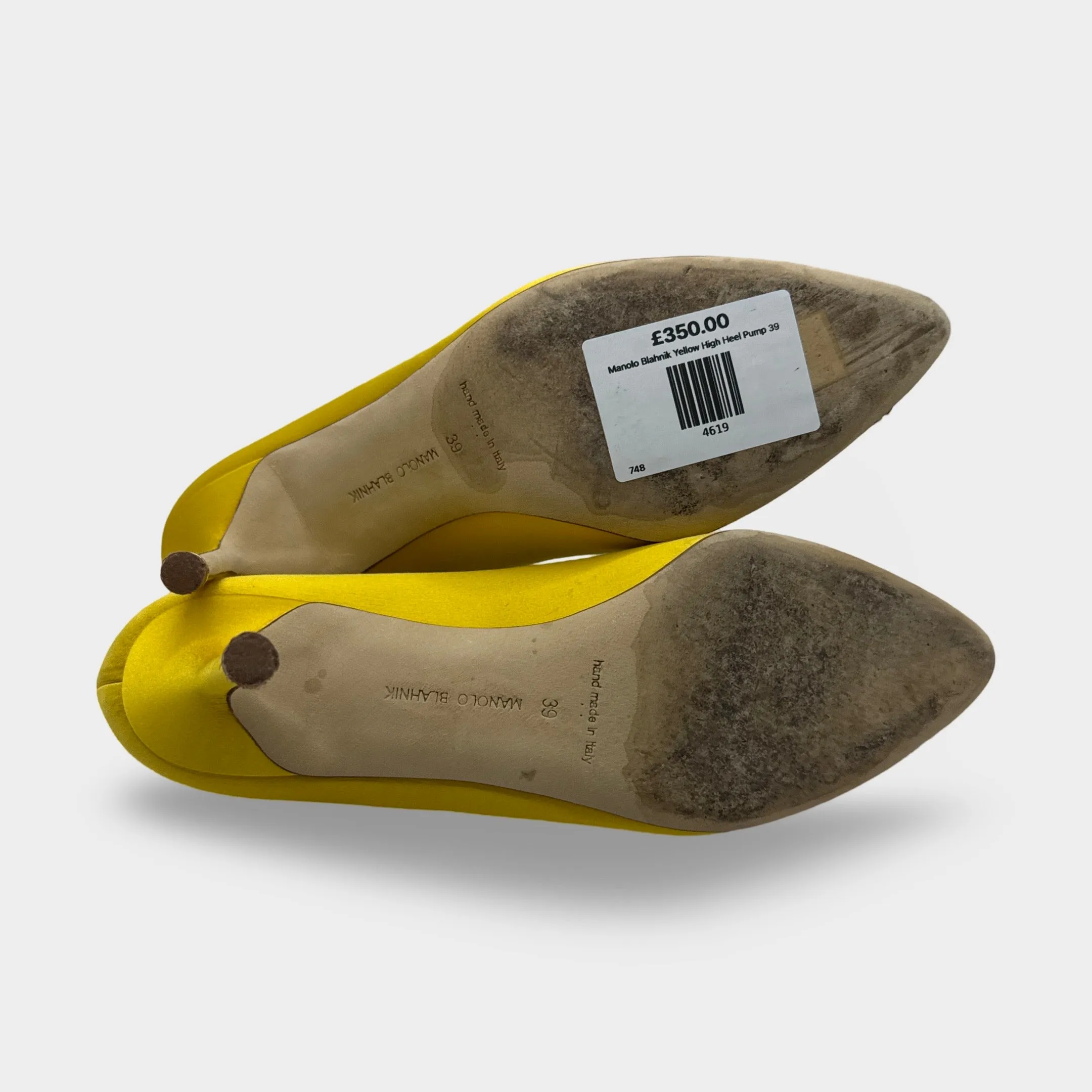 Manolo Blahnik Hangisi Yellow Satin Jewel Buckle Heels