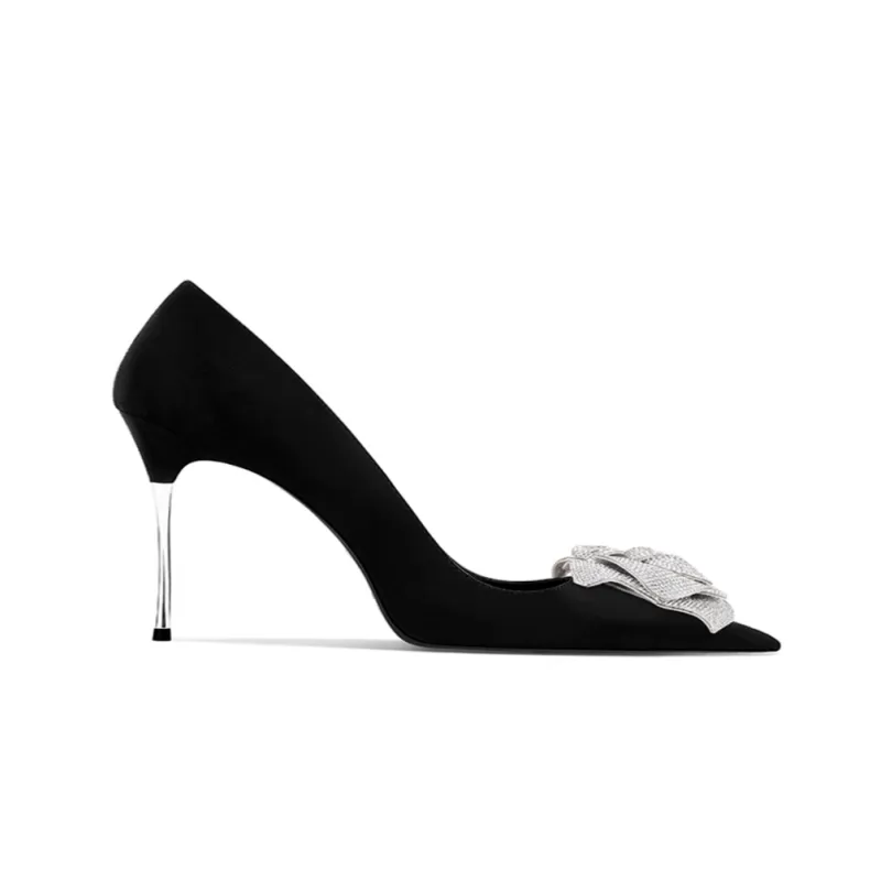 MELLA Diamante Flower Mid Heel Pumps - 6cm