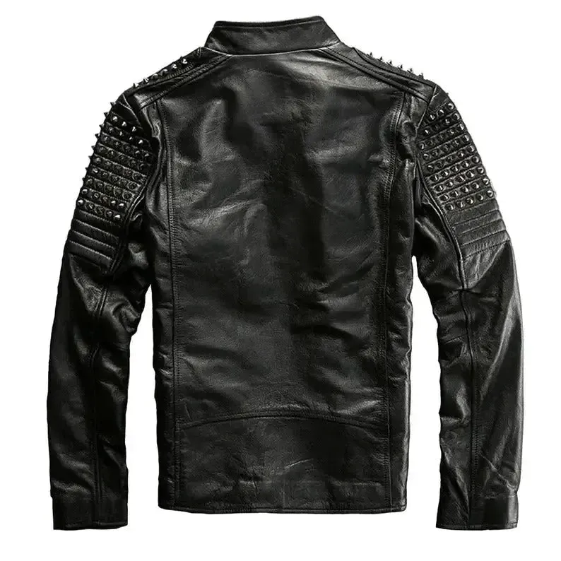 Men's Rock Punk Black Studded Metal Spiked Motorcycle Leather Jacket