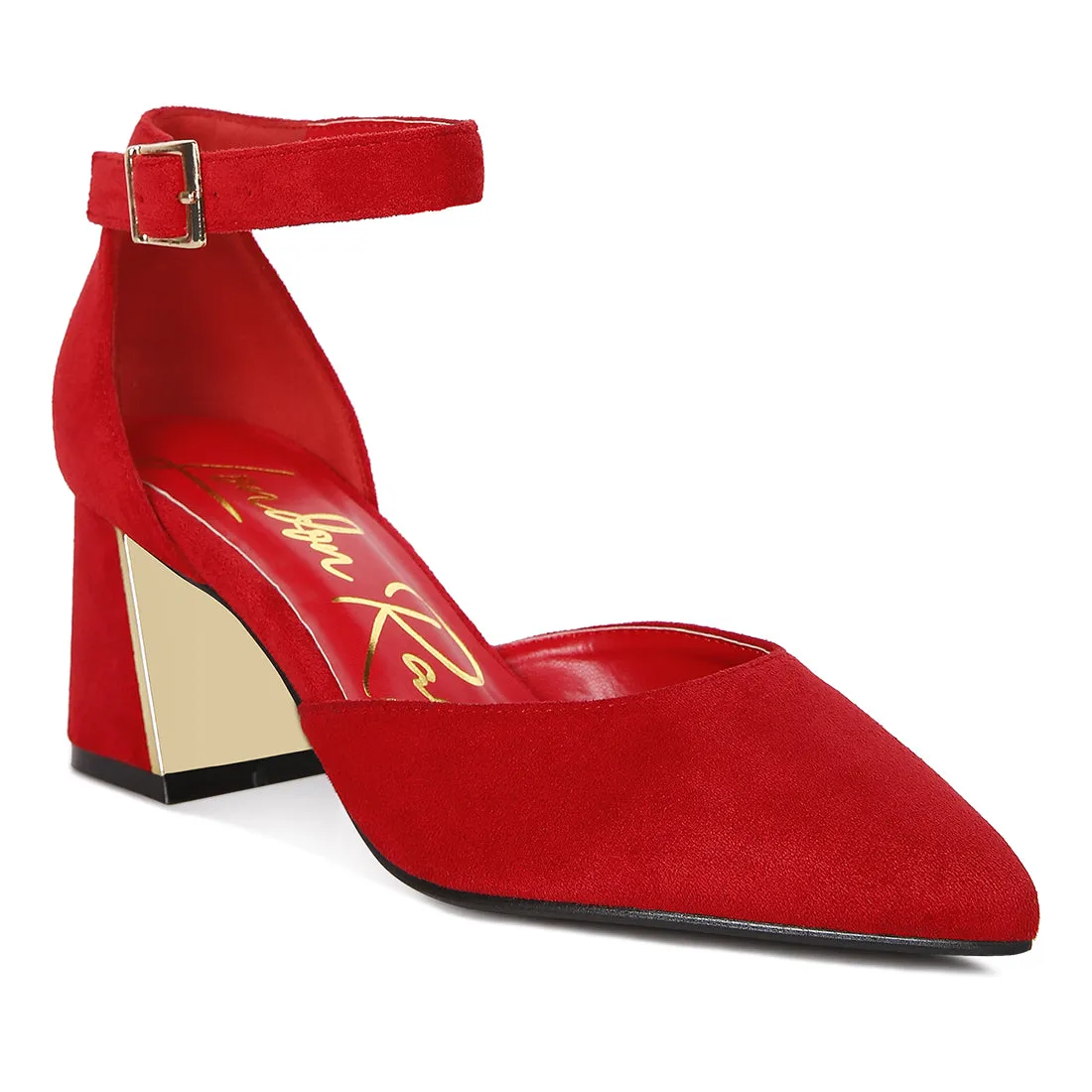 Metallic Accent Angle Heeled Sandals