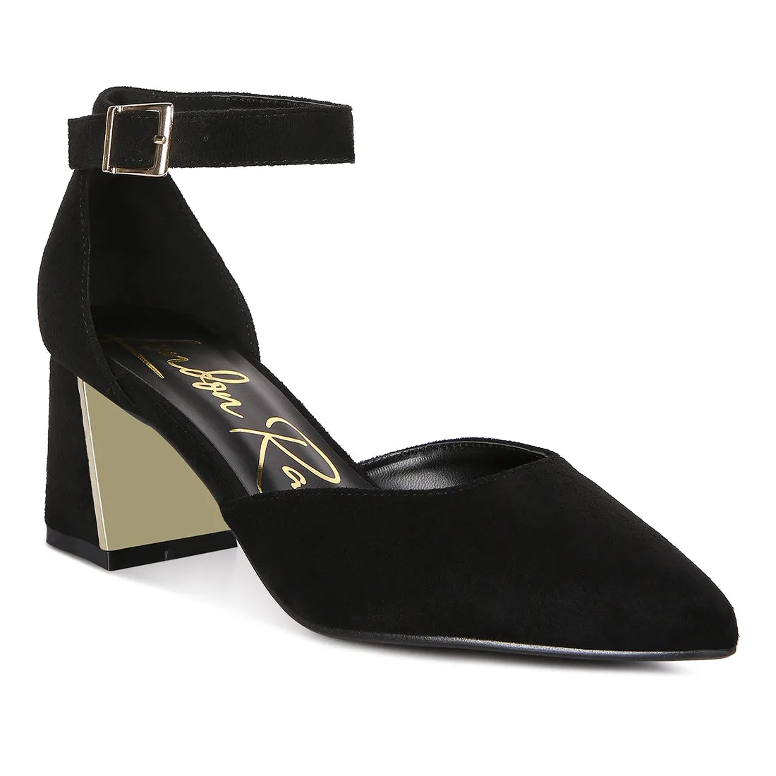 Metallic Accent Angle Heeled Sandals