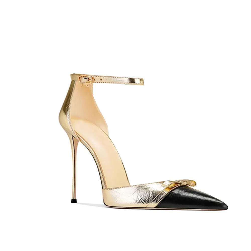 METTI Bi-Color Ankle Strap Mid Heel Sandals - 8cm