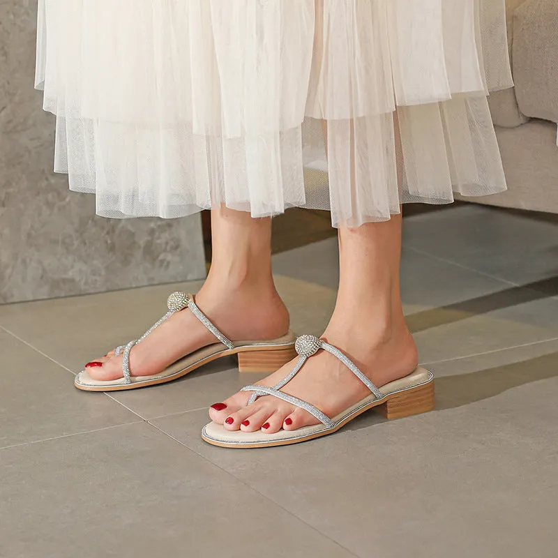 Nude Strappy Block Heels Chunky Heel Low Heel Women's Sandals