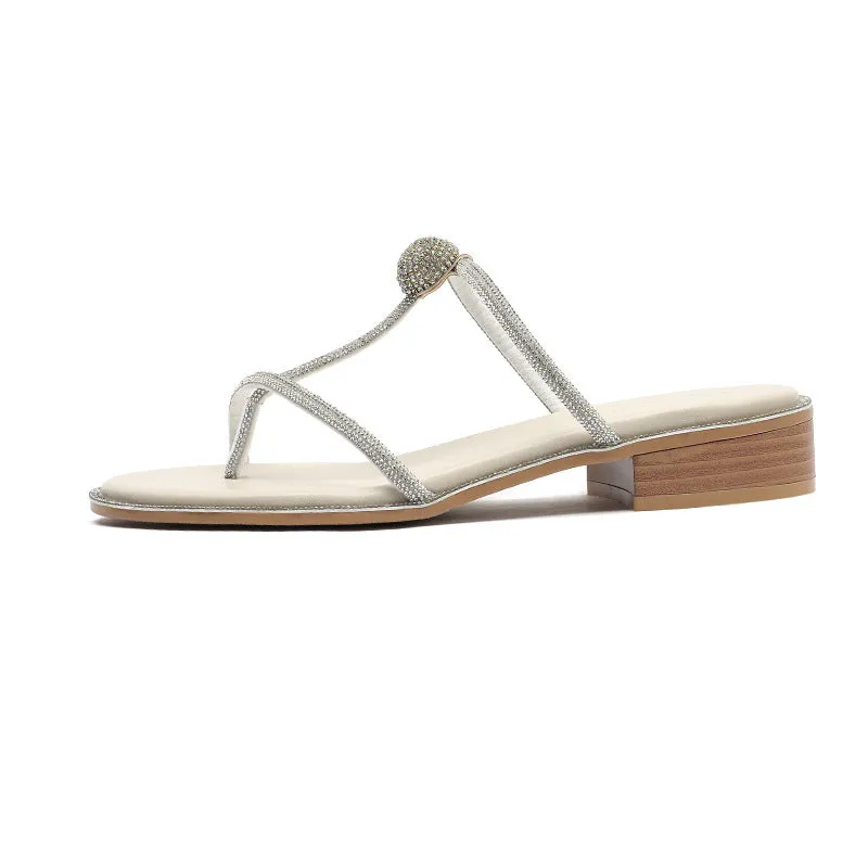 Nude Strappy Block Heels Chunky Heel Low Heel Women's Sandals