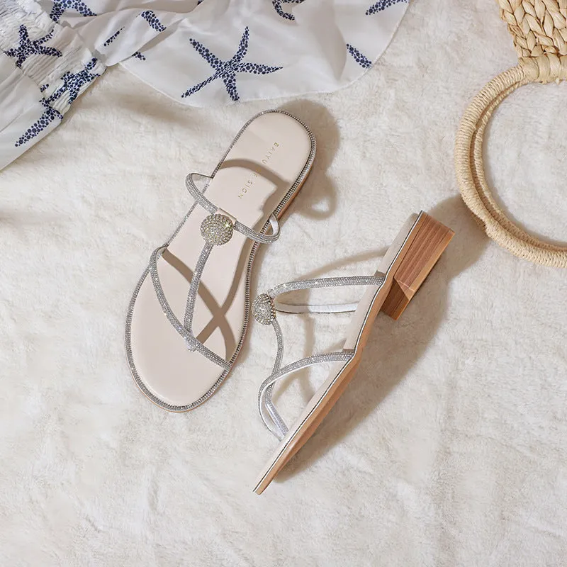Nude Strappy Block Heels Chunky Heel Low Heel Women's Sandals