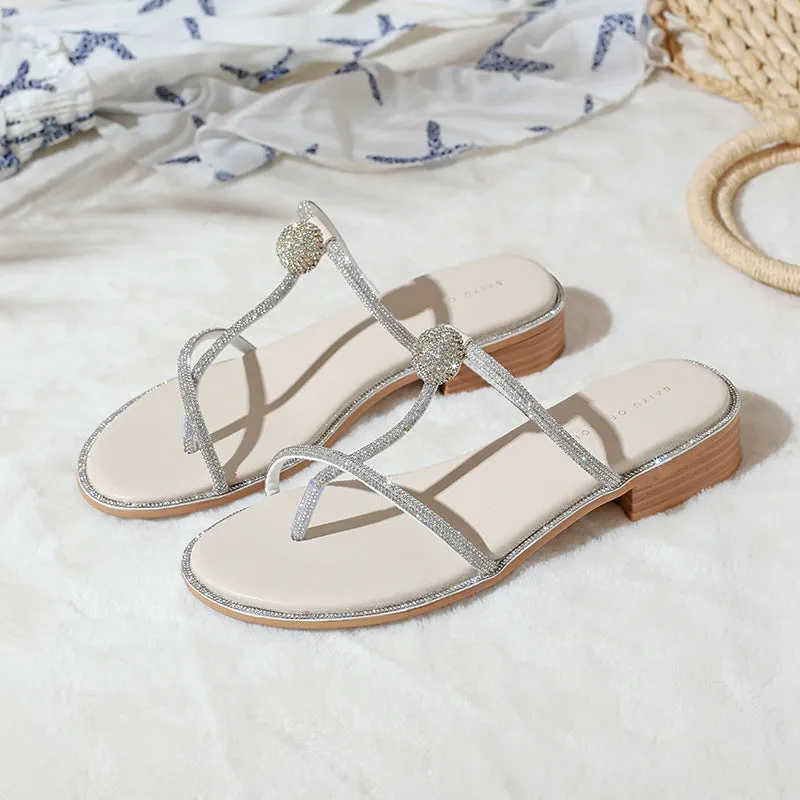 Nude Strappy Block Heels Chunky Heel Low Heel Women's Sandals