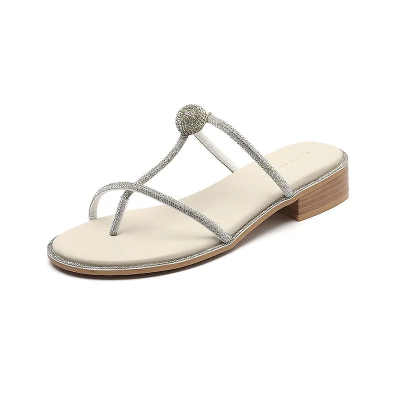 Nude Strappy Block Heels Chunky Heel Low Heel Women's Sandals