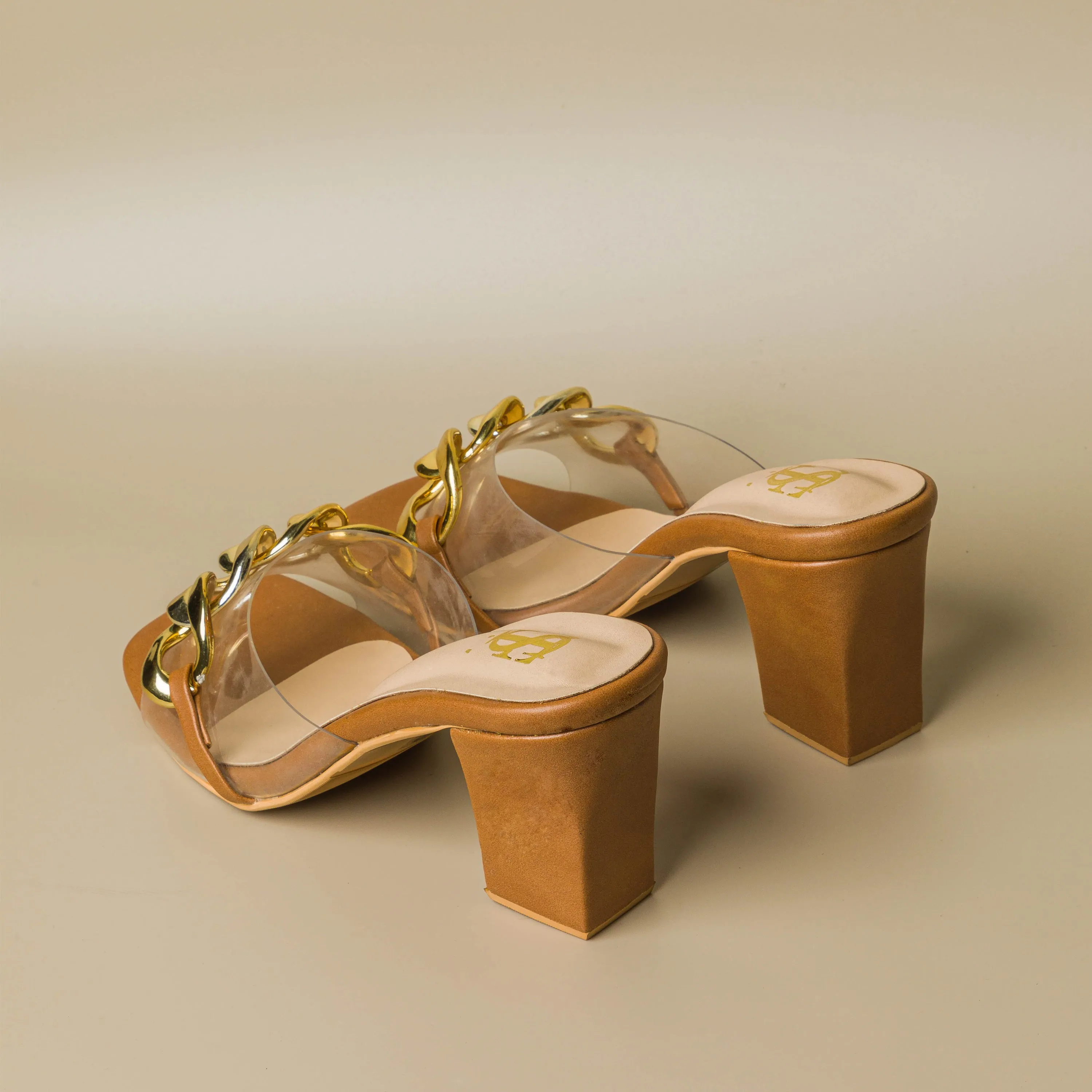 Nude Transparent Chained Heels