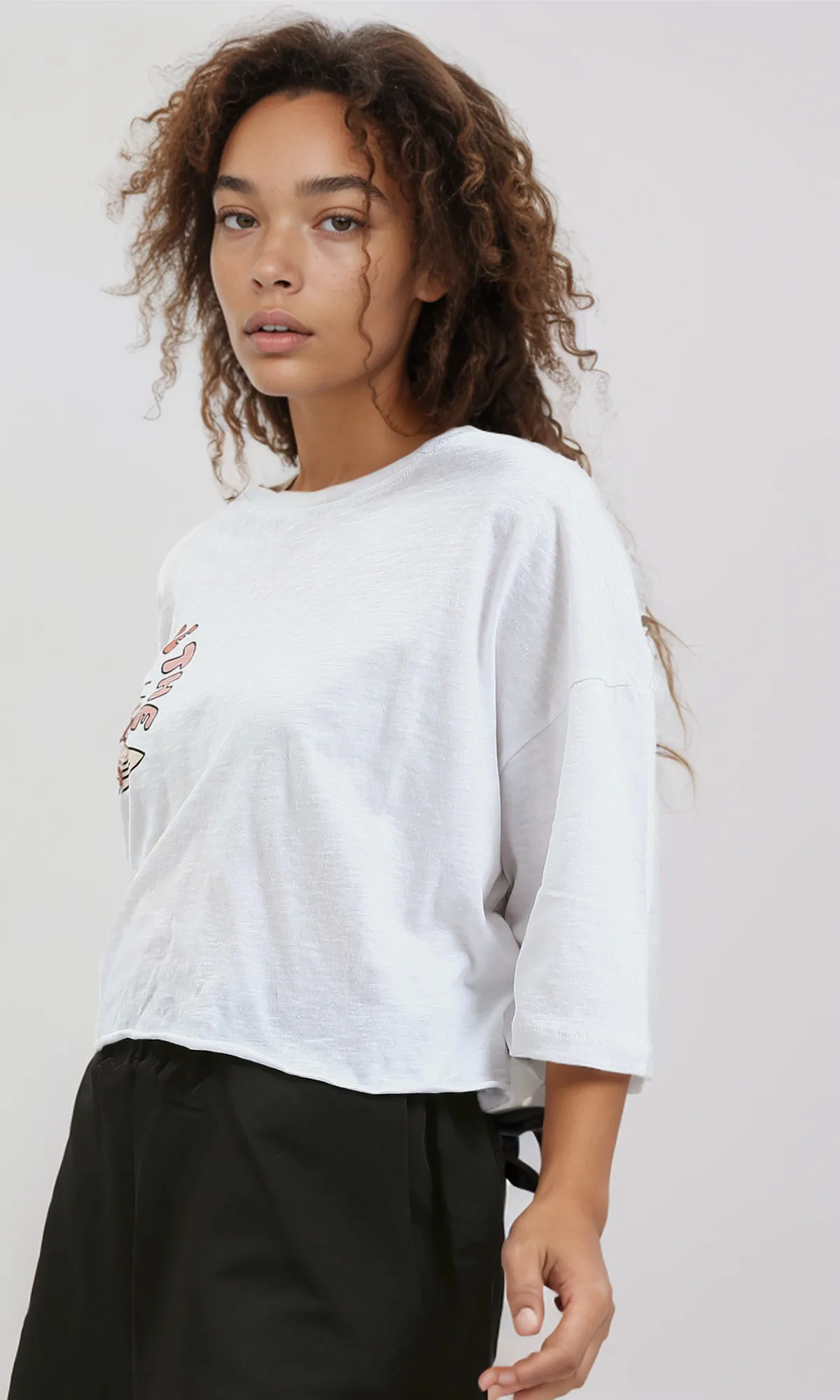 O182246 "Ride The" Heather White Printed Relaxed Tee