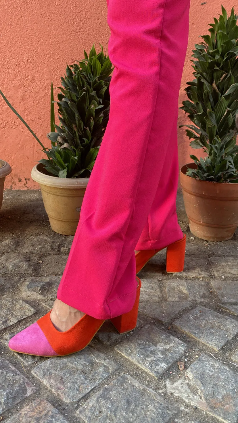 Orange pink colour block heels