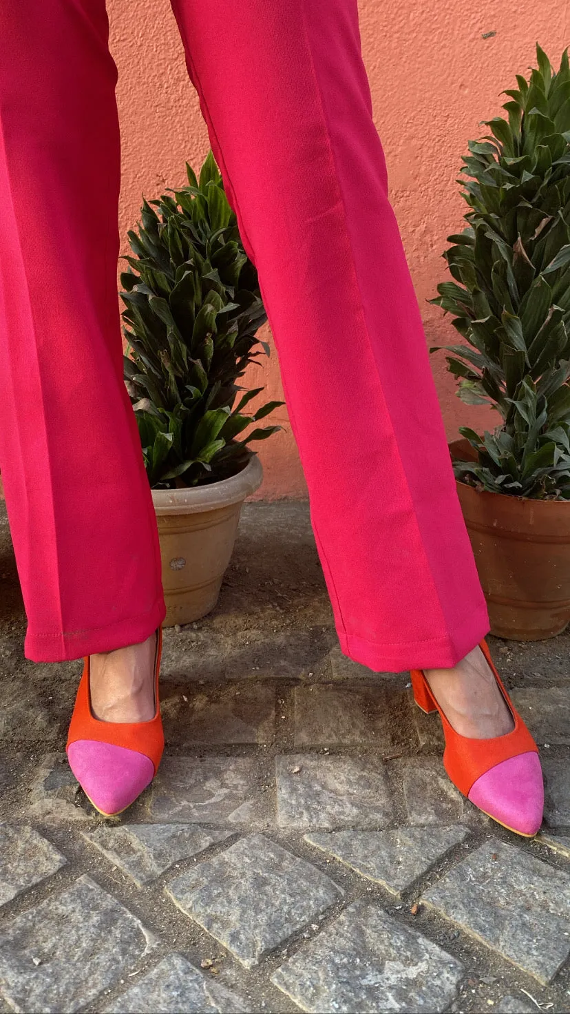 Orange pink colour block heels