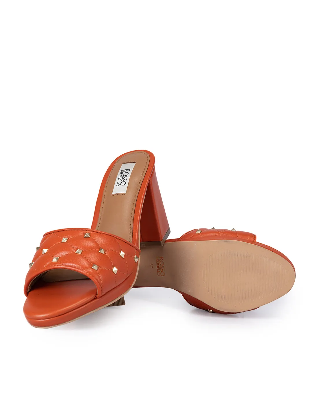 Orange Studded Block Heels