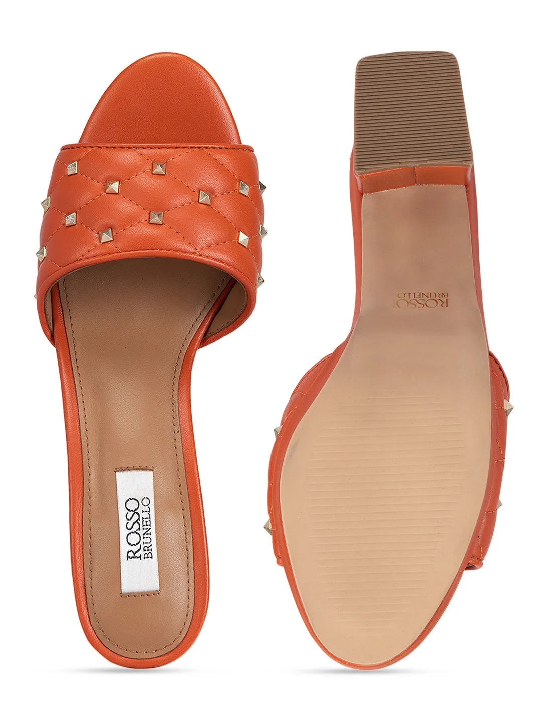 Orange Studded Block Heels